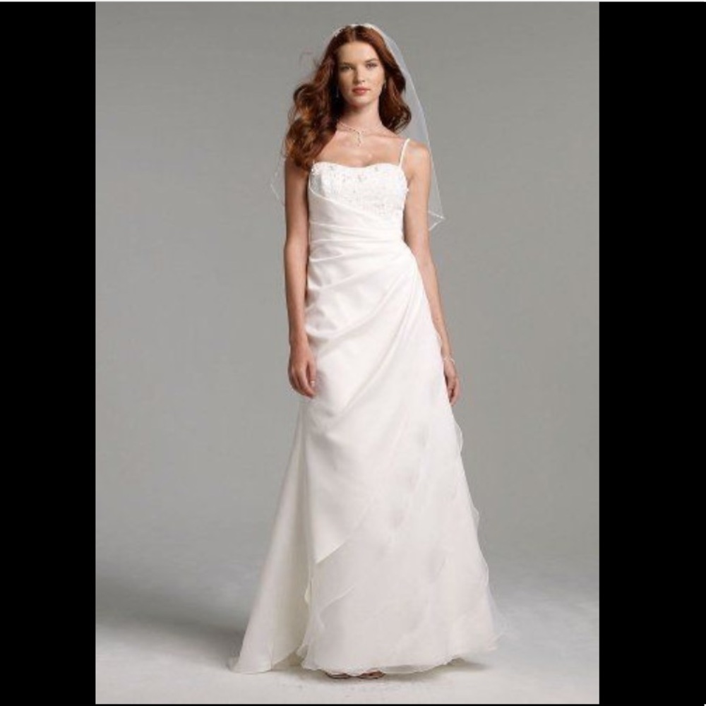 Davids Bridal Side Drape Gown with Beaded Bodice
